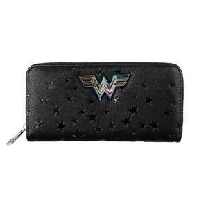 NEW Wonder Woman Zip Around Wallet DC Comics Black w/ Stars Superhero NWOT